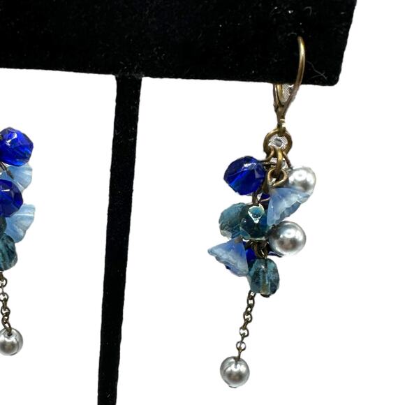 Vintage Blue And Silver Dangle Earrings Hinged Clasp - Picture 3 of 6